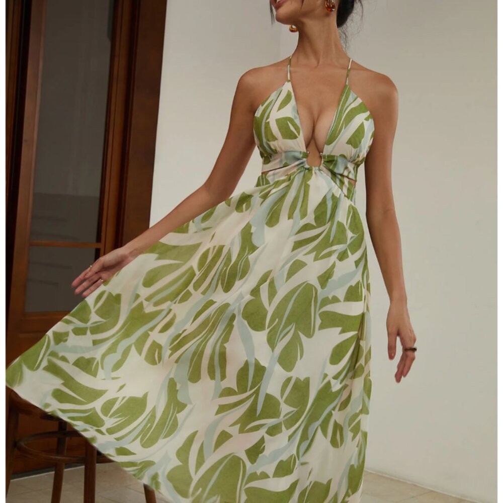 Commense Olive and Cream Patterned Dress - M - NWT